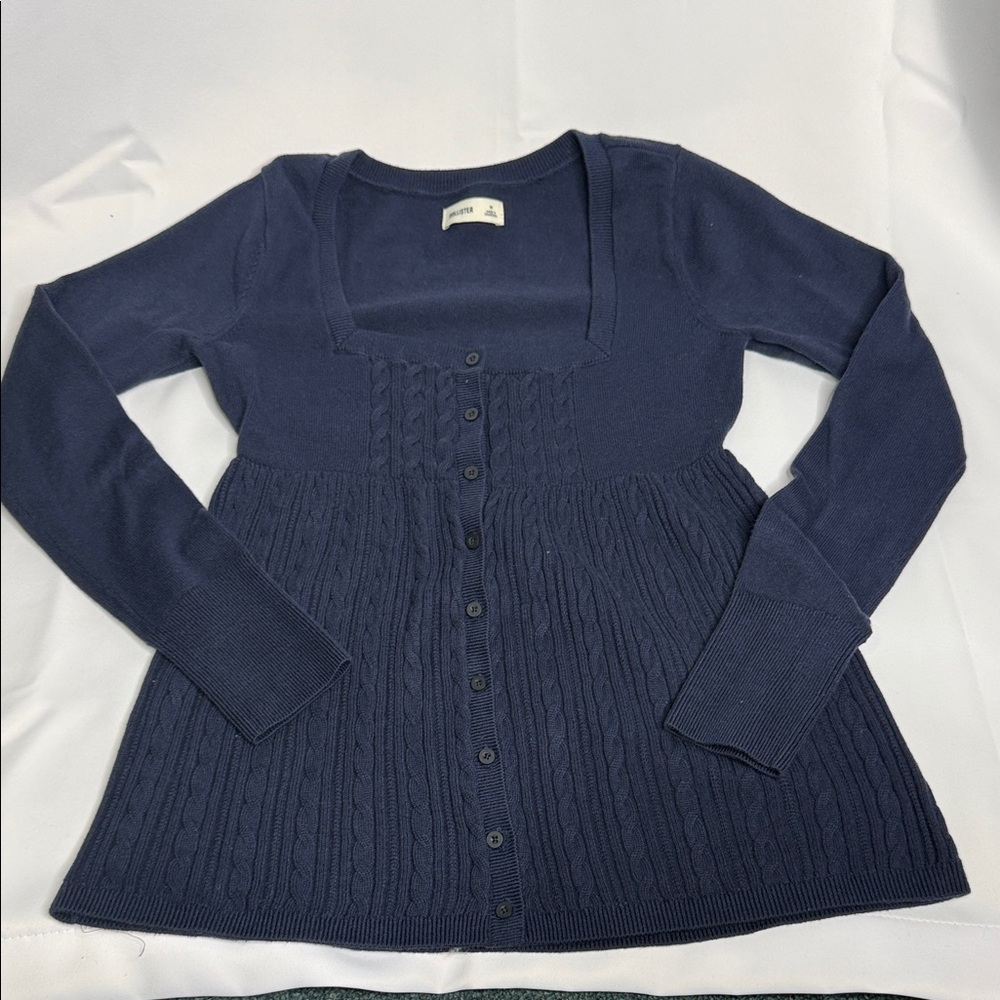 Hollister Navy Cable Knit Button-Front Cardigan